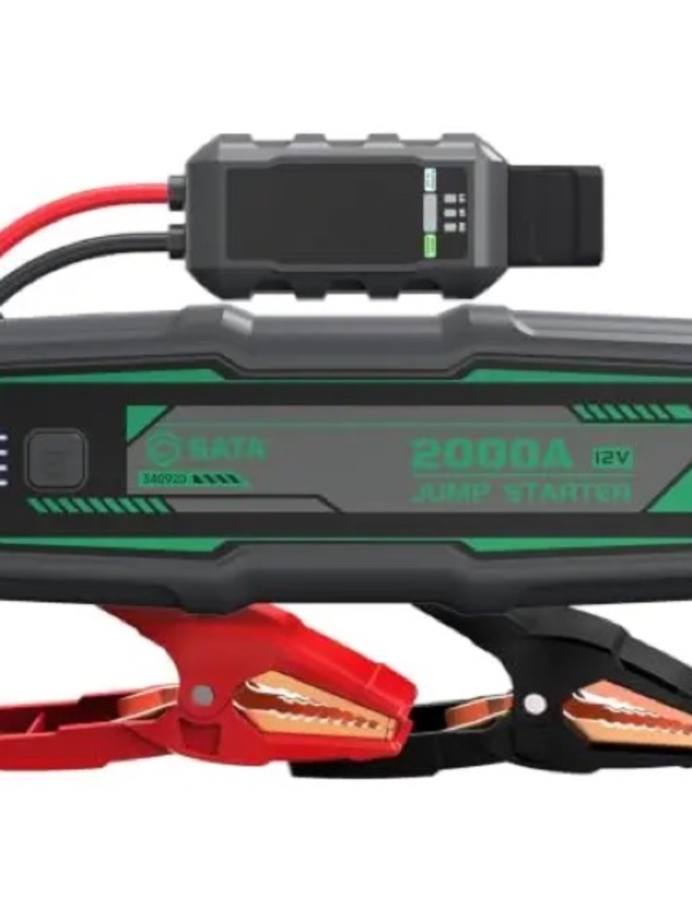 Portable 2000A 12V Jump Starter with Red and Black Clamps